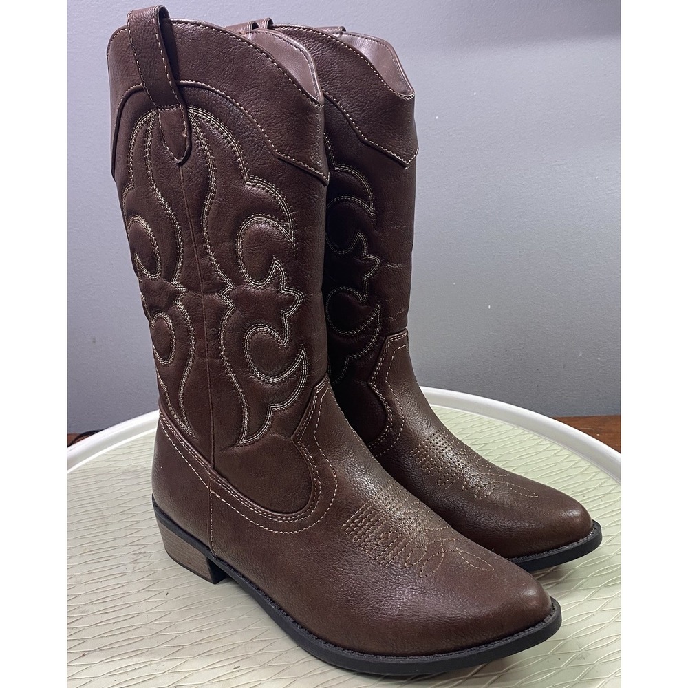 Cat & Jack Kids Girls Montana Side Zipper Cowgirl Western Boots Brown Size 5 EUC